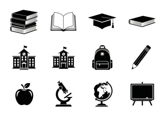 Black and White Educational School Books Graphics