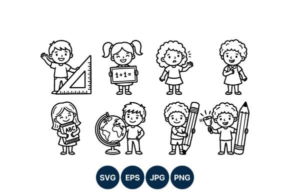 Black and White Kids School Graphics & Illustrations