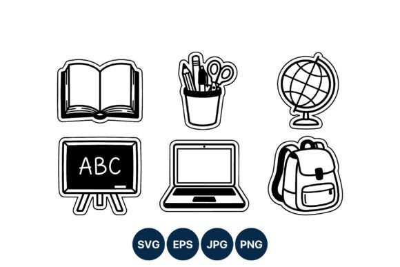 Black and White School Supplies Vector Graphics