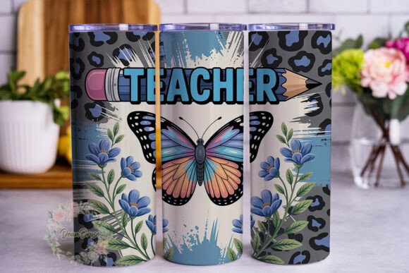 Blue Butterfly Teacher Tumbler Wrap Graphics