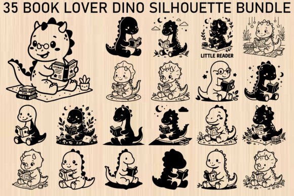 Book Lover Dino SVG Bundle: Graphics & Illustrations