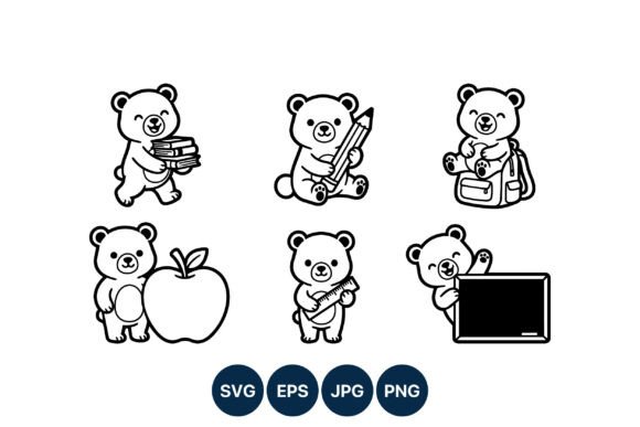 Cute Bear School Line Art: Graphics & Illustrations