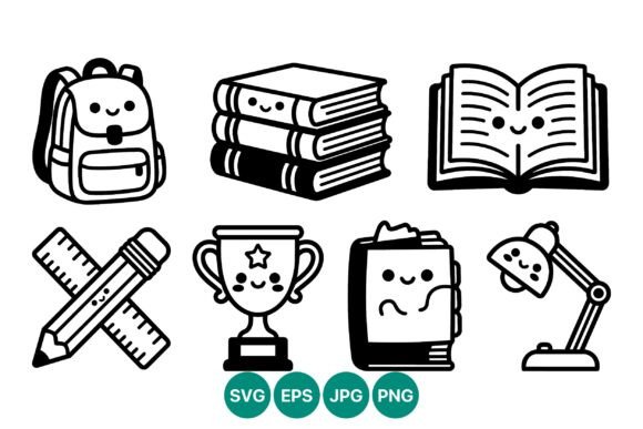 Cute Black and White School Supplies Graphics