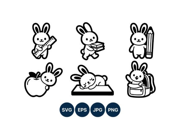 Cute Bunny School Graphics & Illustrations