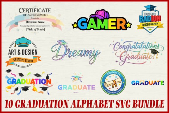 Graduation Alphabet SVG: Graphics & Illustrations