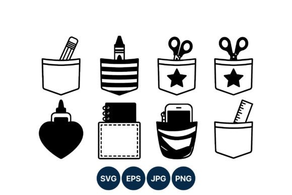 Pocket Set with School Supplies: Graphics & Illustrations