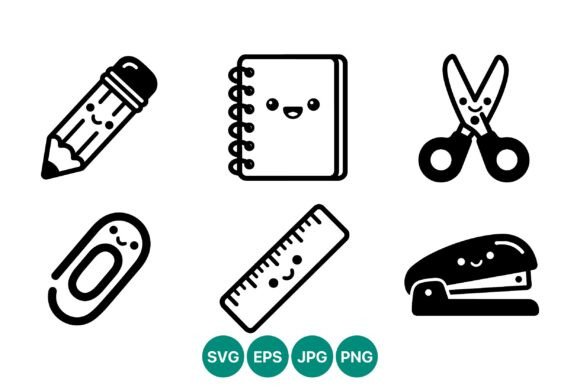 Review: Cute Smiling School Supplies Icons