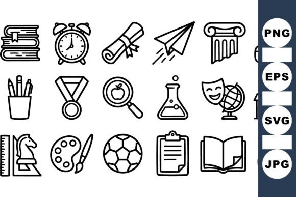 Reviewing School Supplies Icon Set for Embroidery
